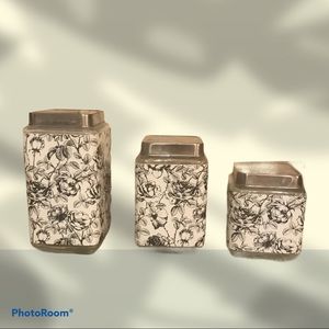 TMD Coffee, Tea, Sugar Damask Glass Canisters